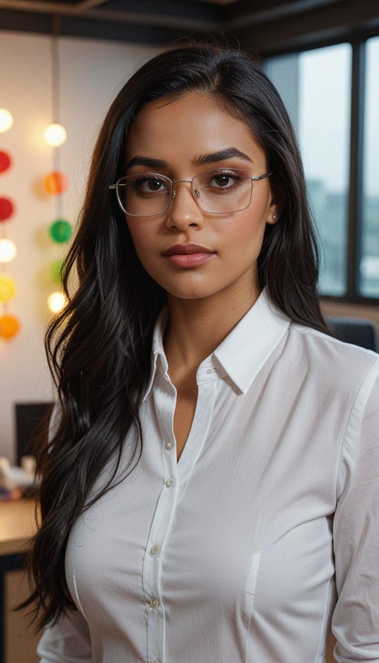 Dominican Woman in Office Attire at Party