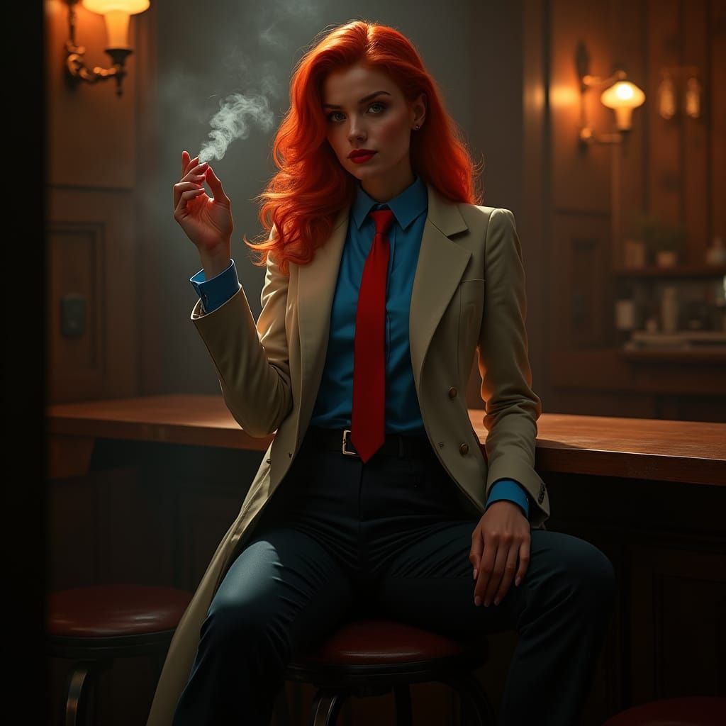 Redheaded Siren in Smoky Jazz Club