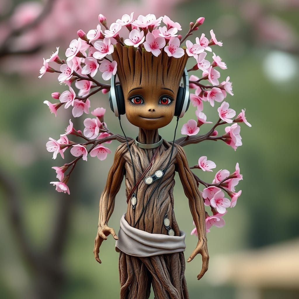 Teenage Tree Spirit in Cherry Blossom Bloom