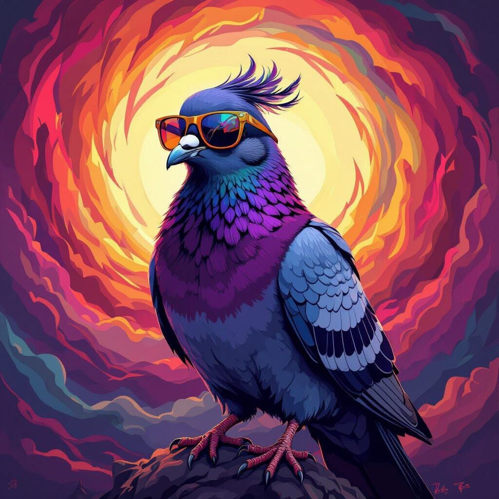Purple Pigeon Warrior in Sunglasses Abstract Art