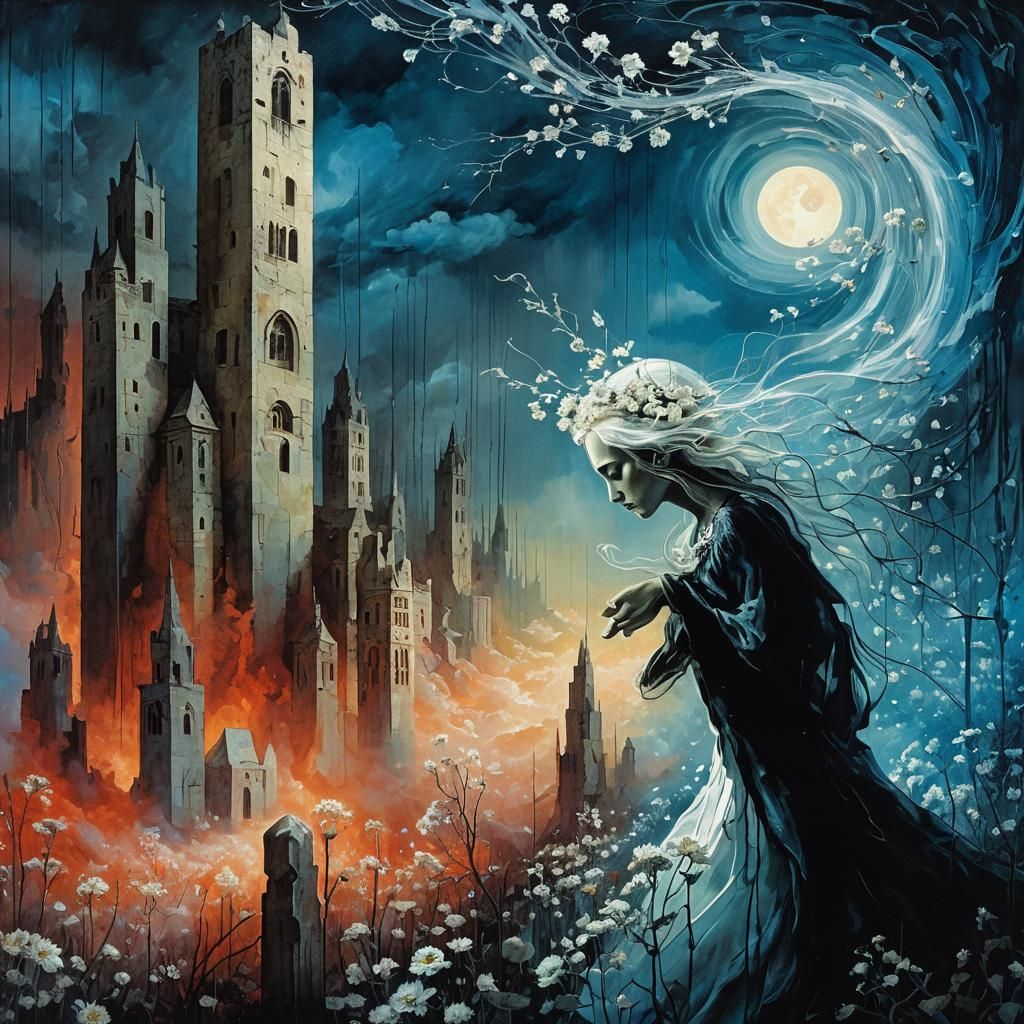 Surreal Fairy Portrait with Ghost White Flowers