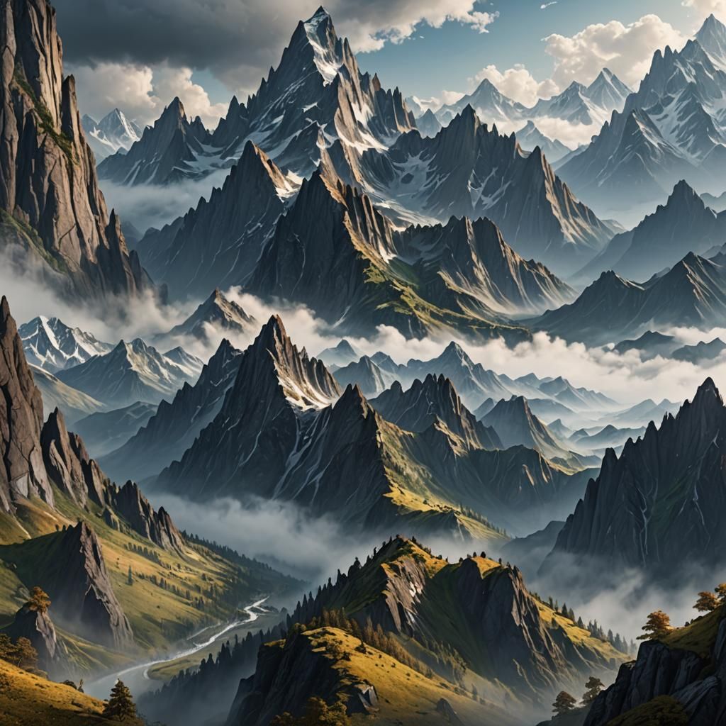 Majestic Mountain Range in Fantasy Concept Art