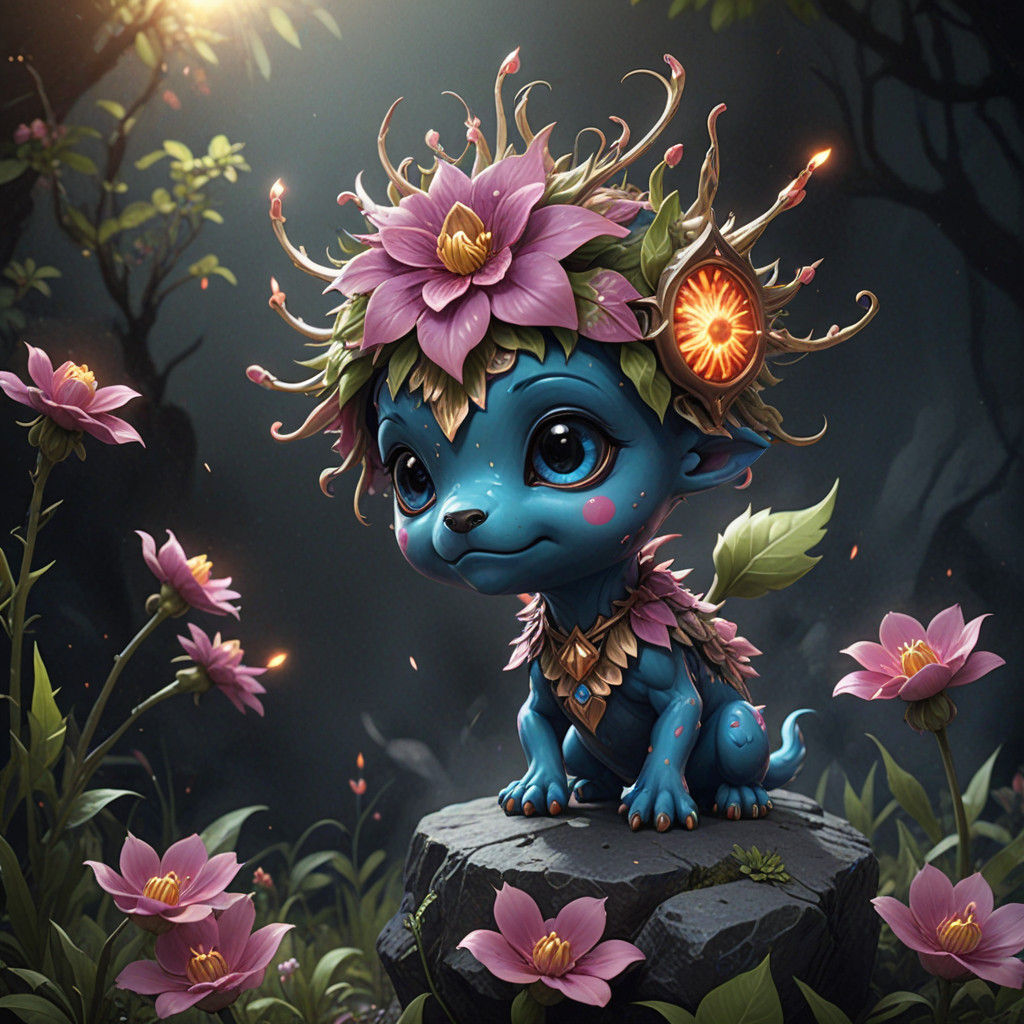 A Charismatic Flame Sprite Erupts from Petals