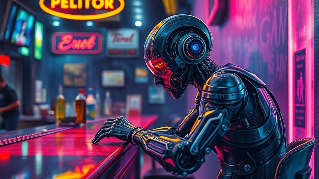 Cyborg's Desolate Night in Neon