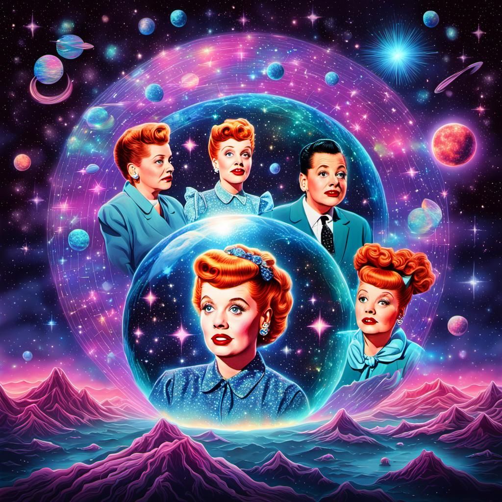 I Love Lucy Holographic Illustration in Cosmic Style