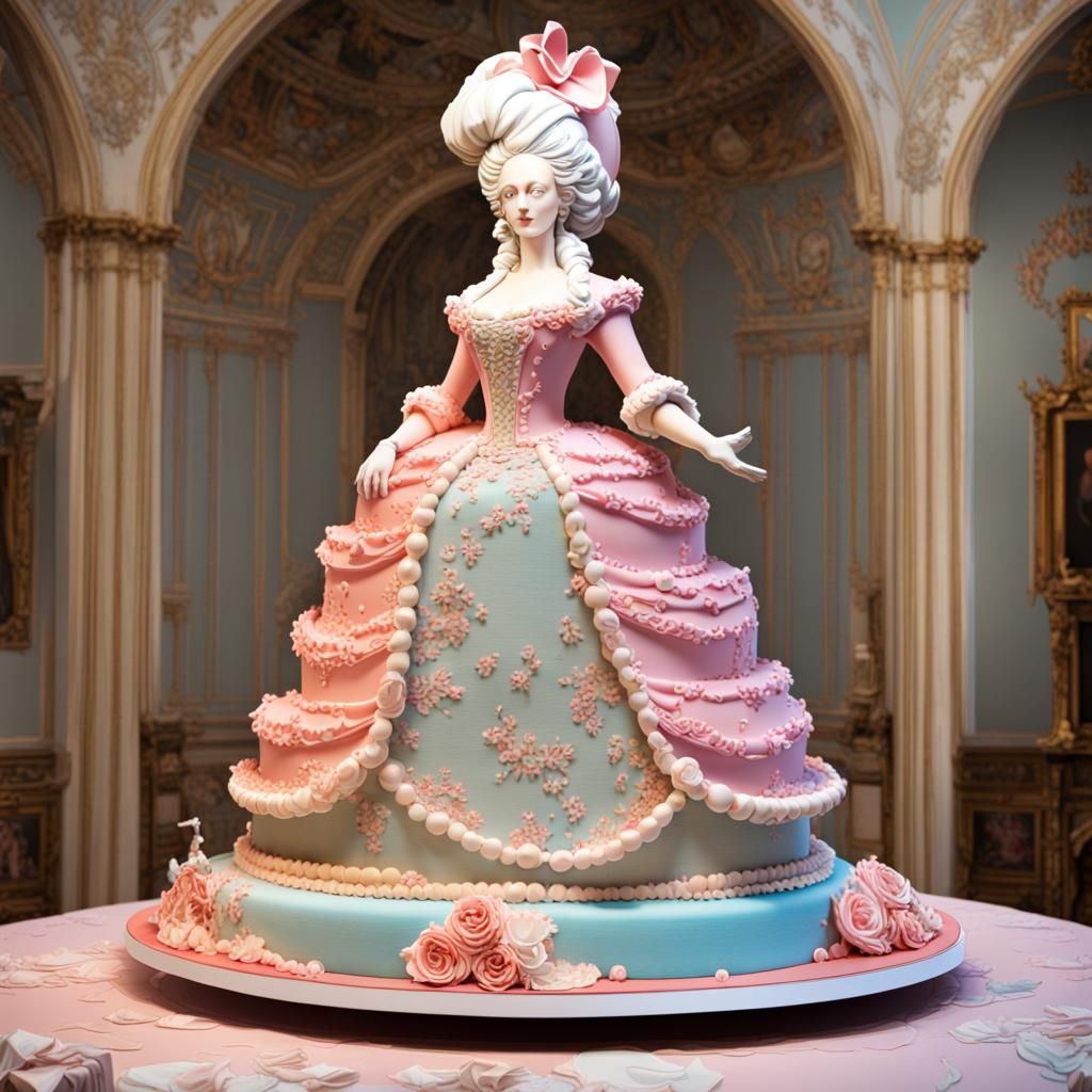Marie Antoinette Cake Statue in 3D Comic Style
