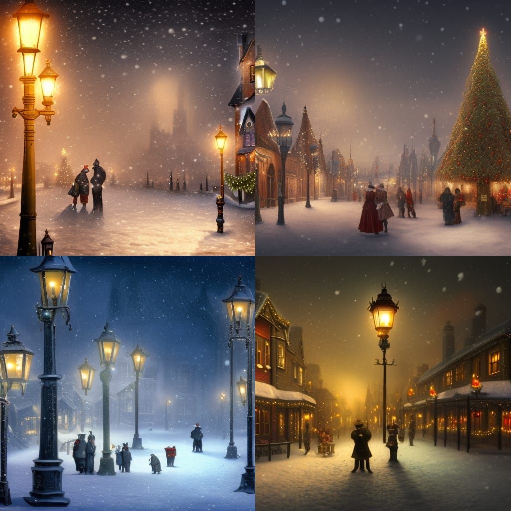 Victorian Christmas Village in Detailed Matte Painting