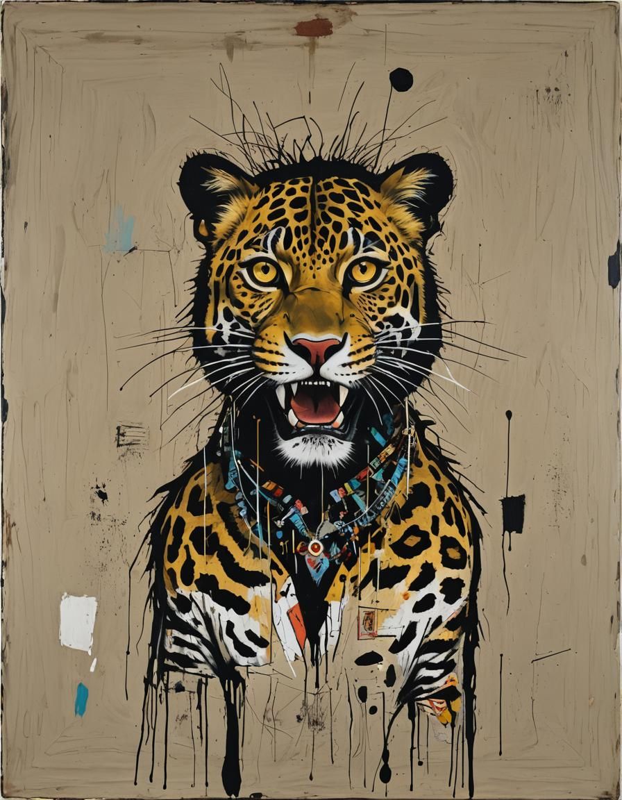 Imperious Leopard in Basquiat-Beardman Style