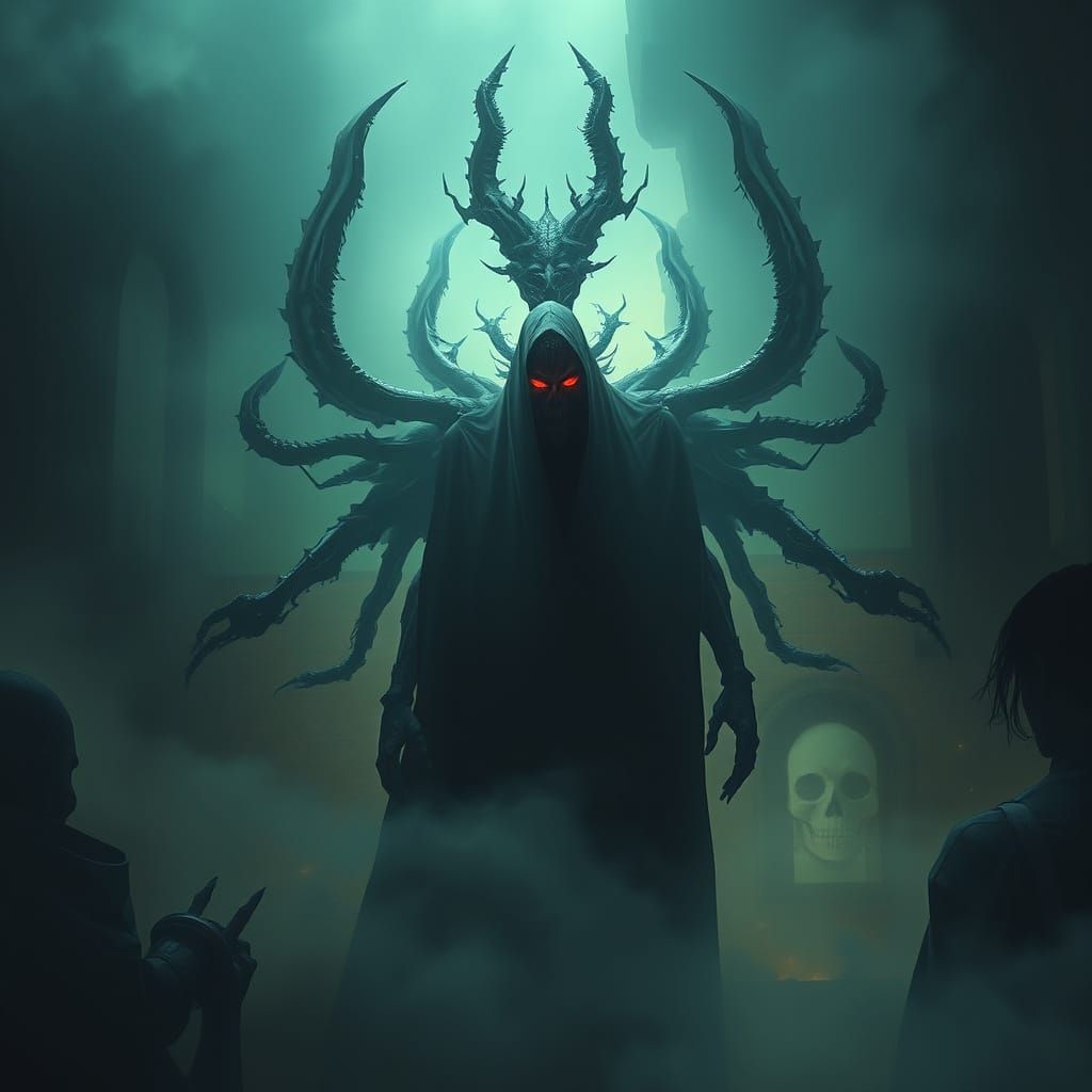 Ominous Figure in Mystical Biomechanical Realm