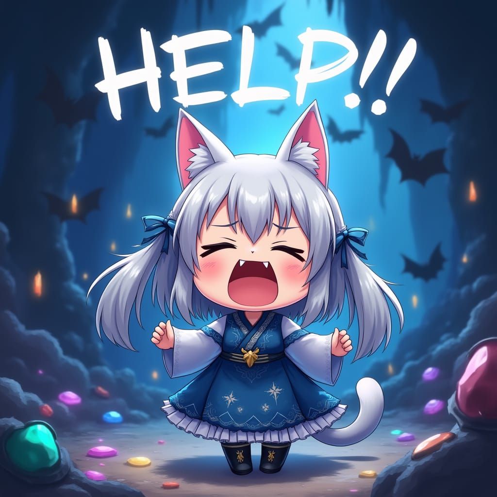 Anime Catgirl in Distressed Fantasy Cave