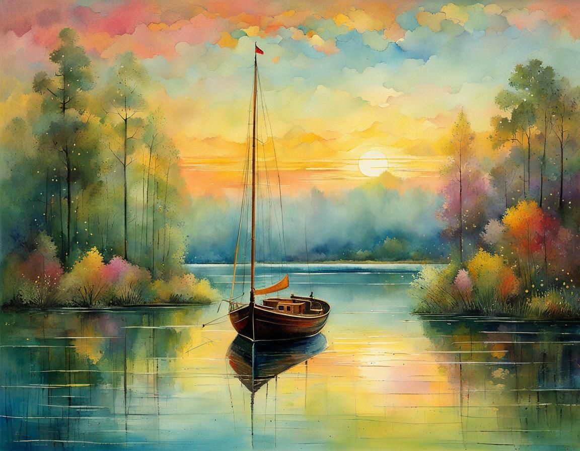 Picturesque Dawn Sailboats in Pastel Patchwork Style