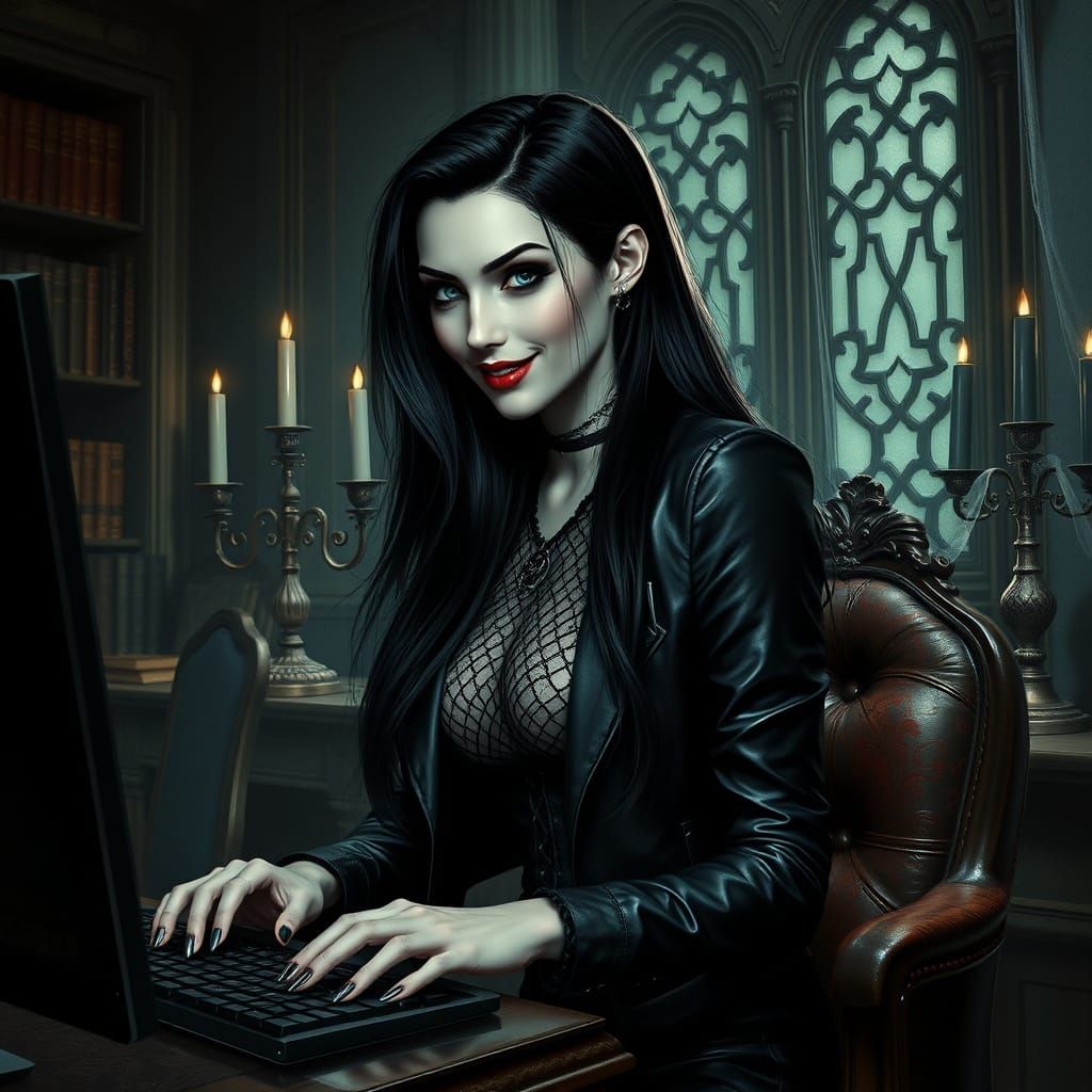 Elegant Vampire Office Worker in Dark Fantasy Style