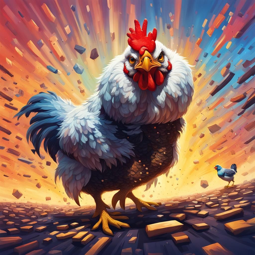 Giant Chicken Interrogates Human: Hyperrealistic Concept Art