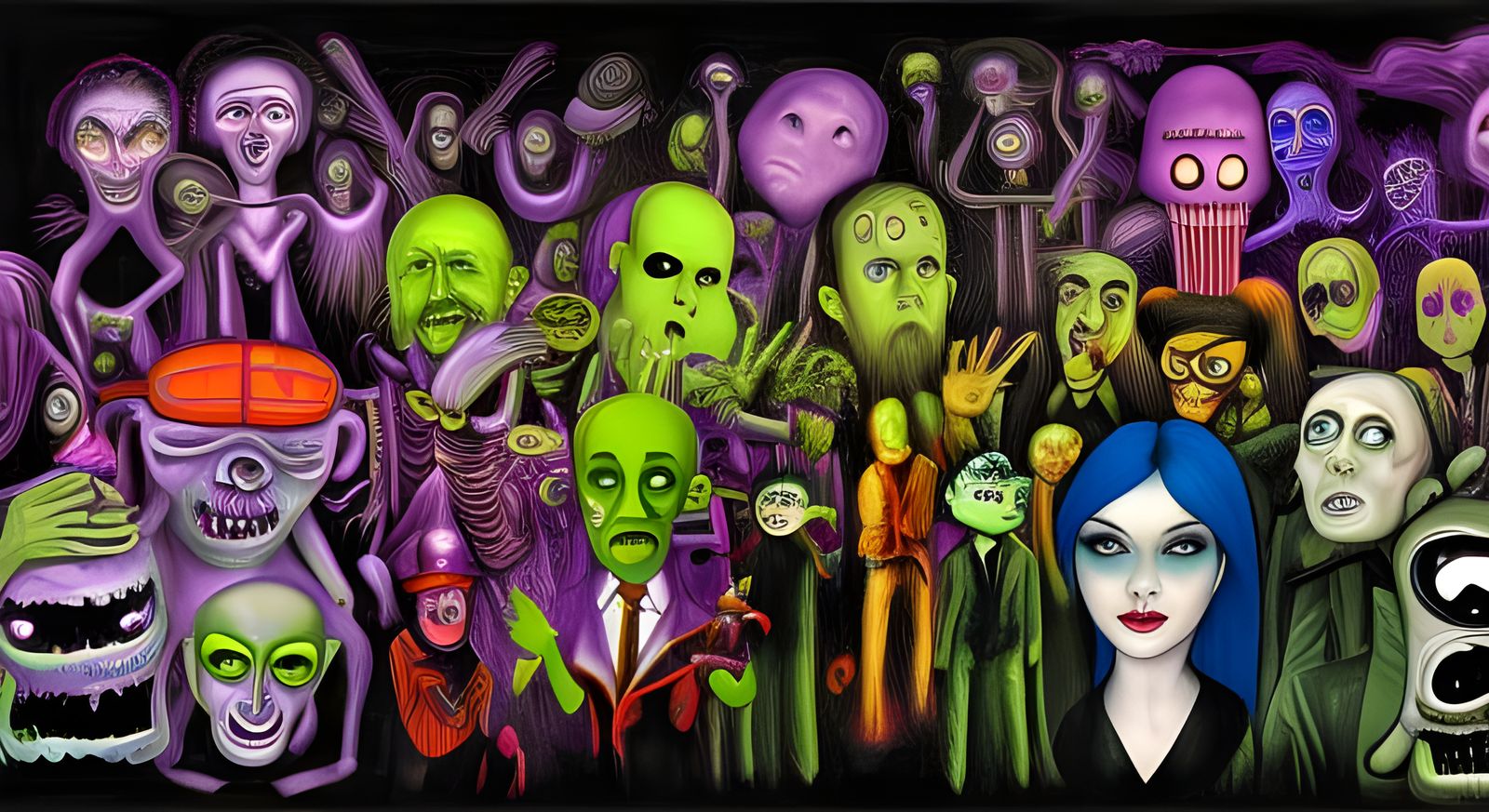 A group of aliens, ghosts, ghouls, misfits, monsters, and bo...