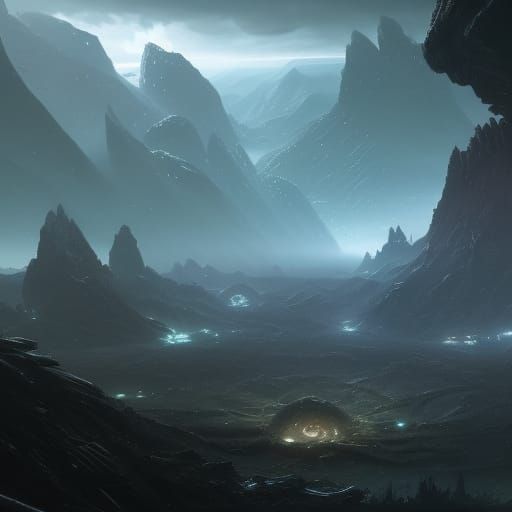 Alien Valley Landscape in Detailed Fantasy Art