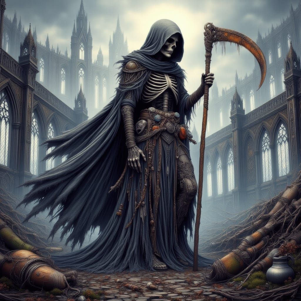 Grim Reaper in Gothic Cathedral Illustration