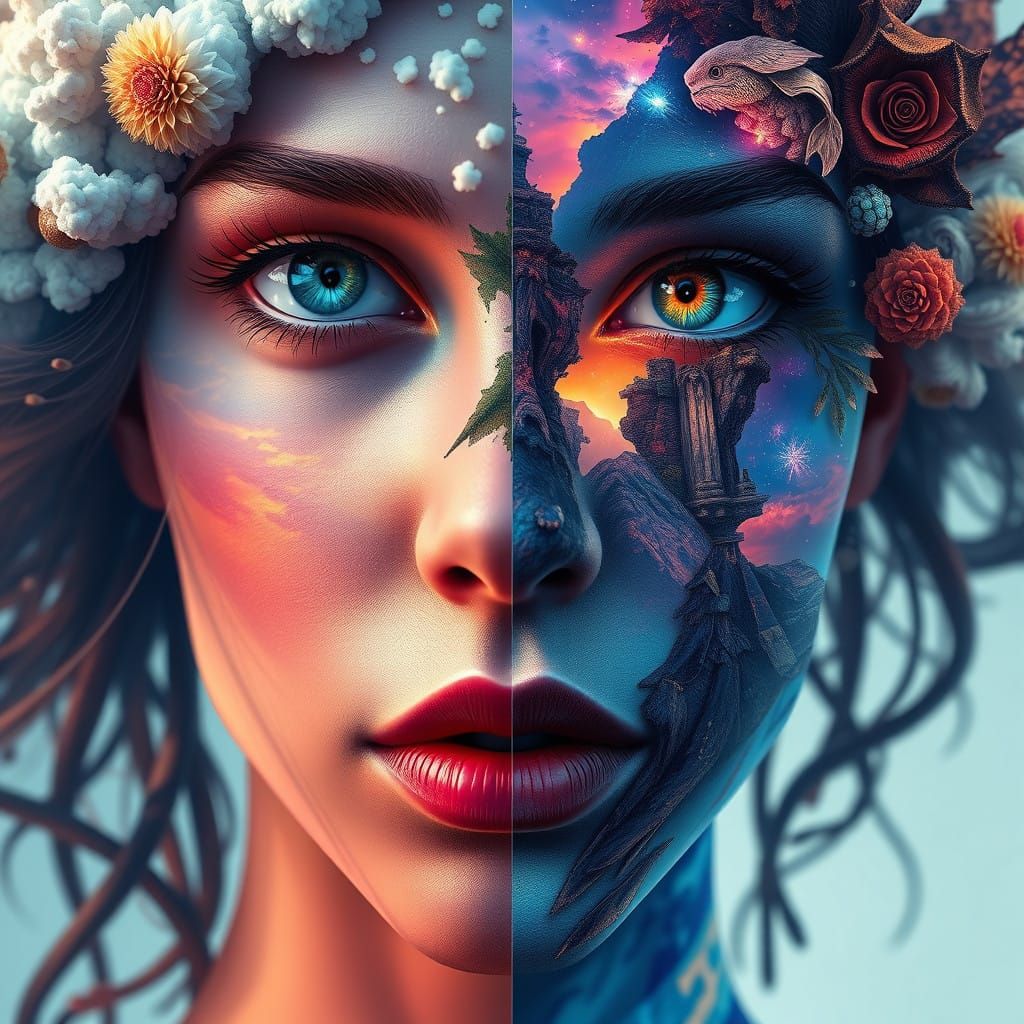 Ethereal Fantasy Portrait in Vibrant, Surreal Scenes