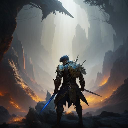 Warrior Sheathes Glowing Sword in Fantasy Art