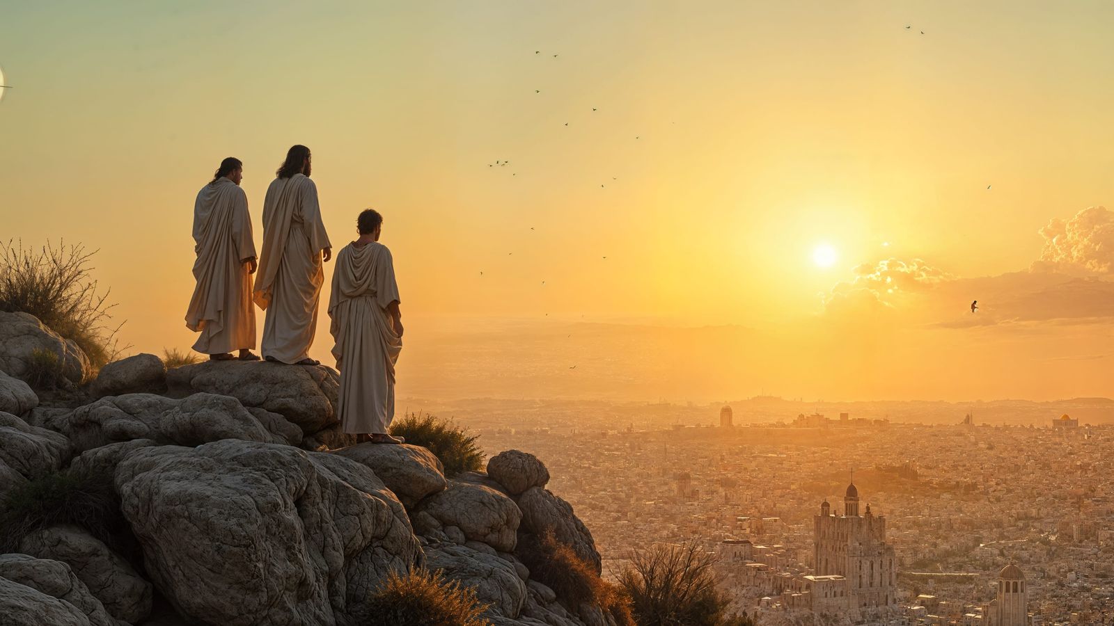Jesus Christ and Disciples Admiring Jerusalem Sunset