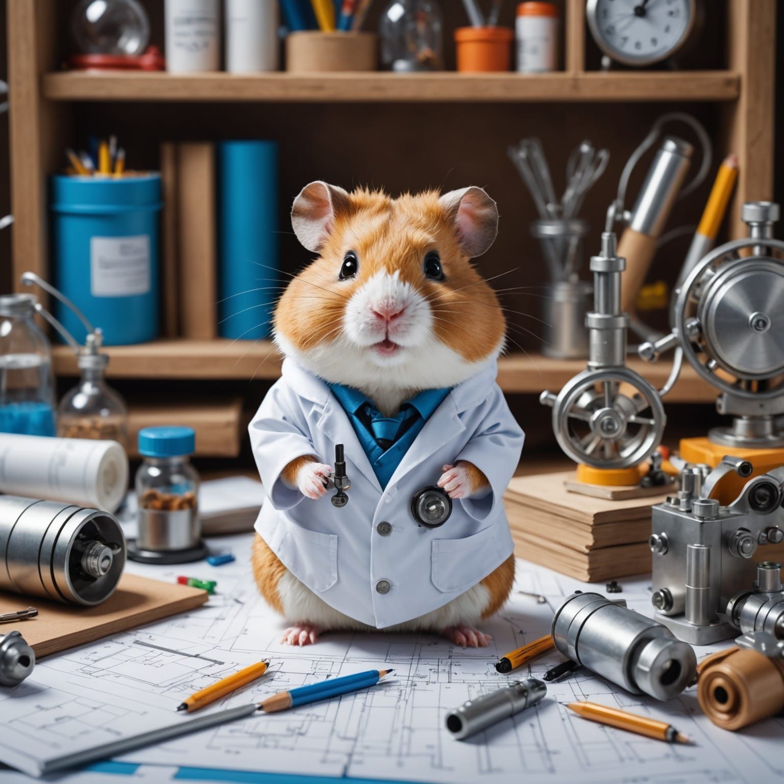Cute Mad Scientist Hamster in Detailed Character Design