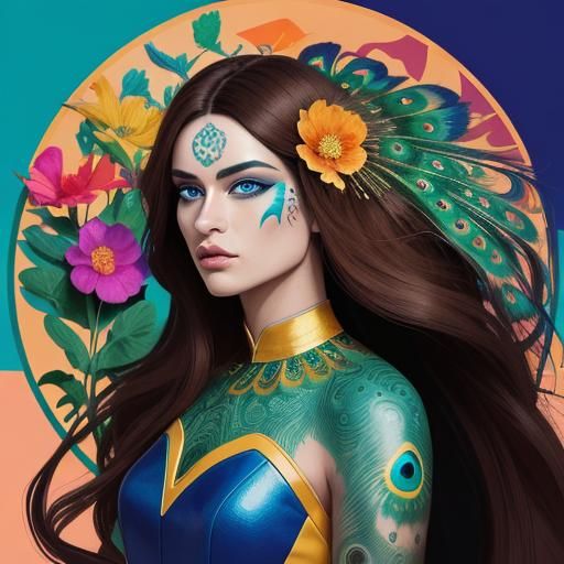 Dragon Peacock Woman in Pop Art Style