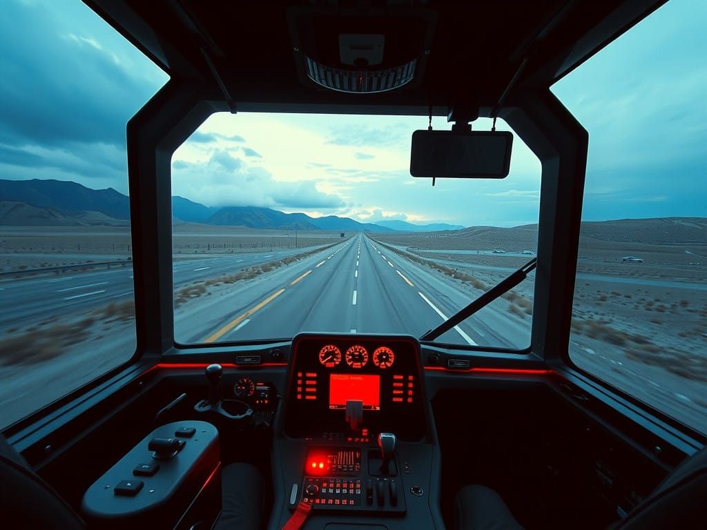 Caucasus Highway Cockpit in Vintage Sci-Fi Style