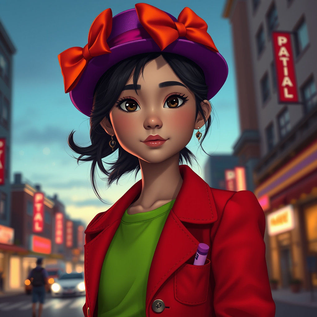 Hispanic Girl in Cityscape: Concept Art Style