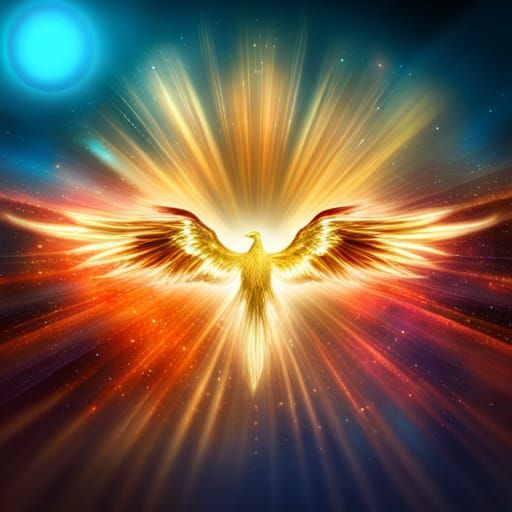 Jeweled Phoenix Soaring in a Colorful Universe