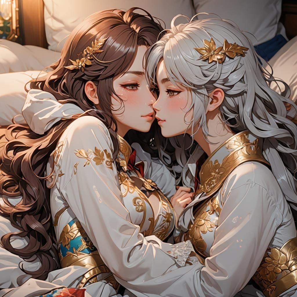 Intimate Anime Portrait of Girls Embracing