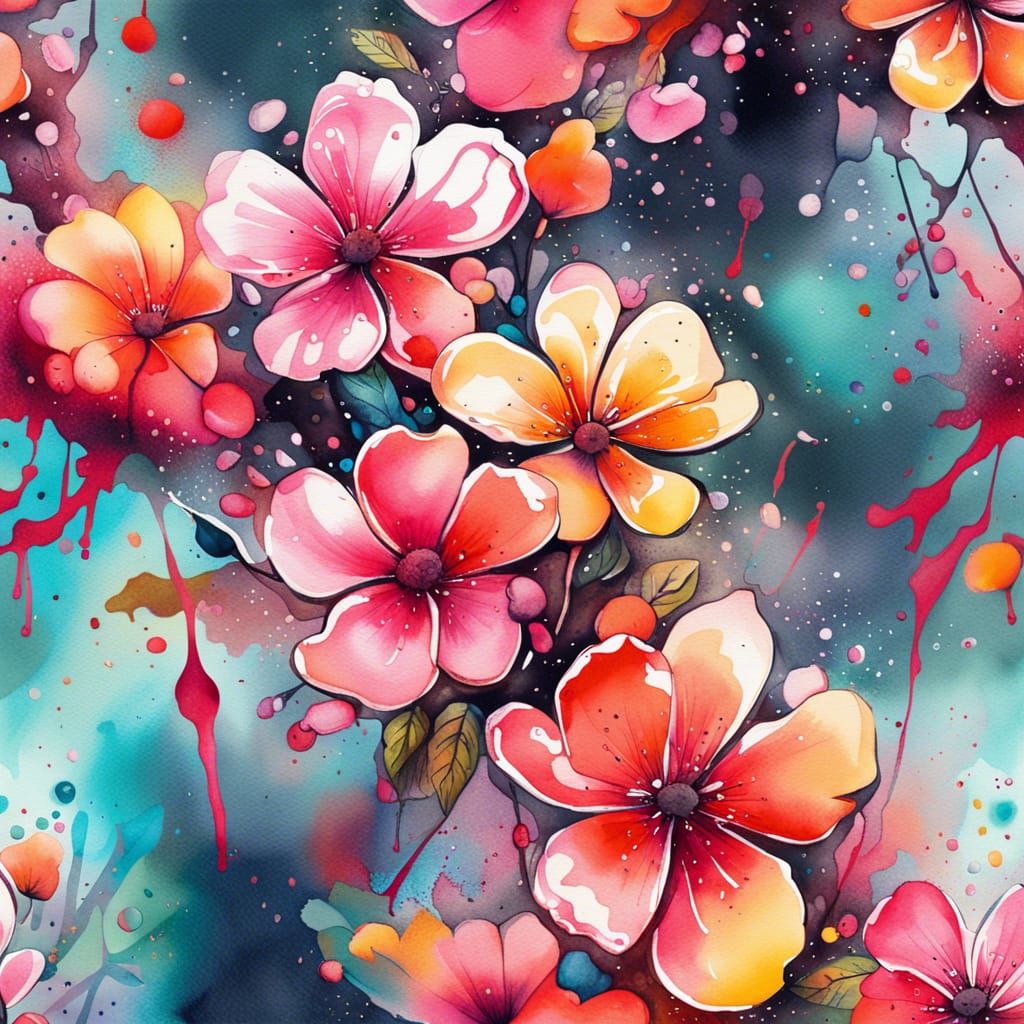 Colorful Blossom Watercolour in Graffiti Art Style