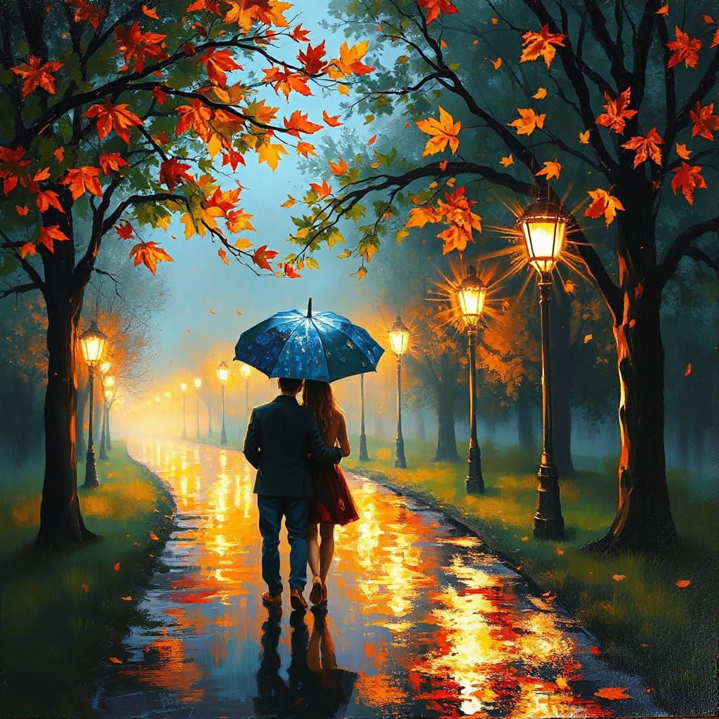 Rainy Promenade in Impressionist Style