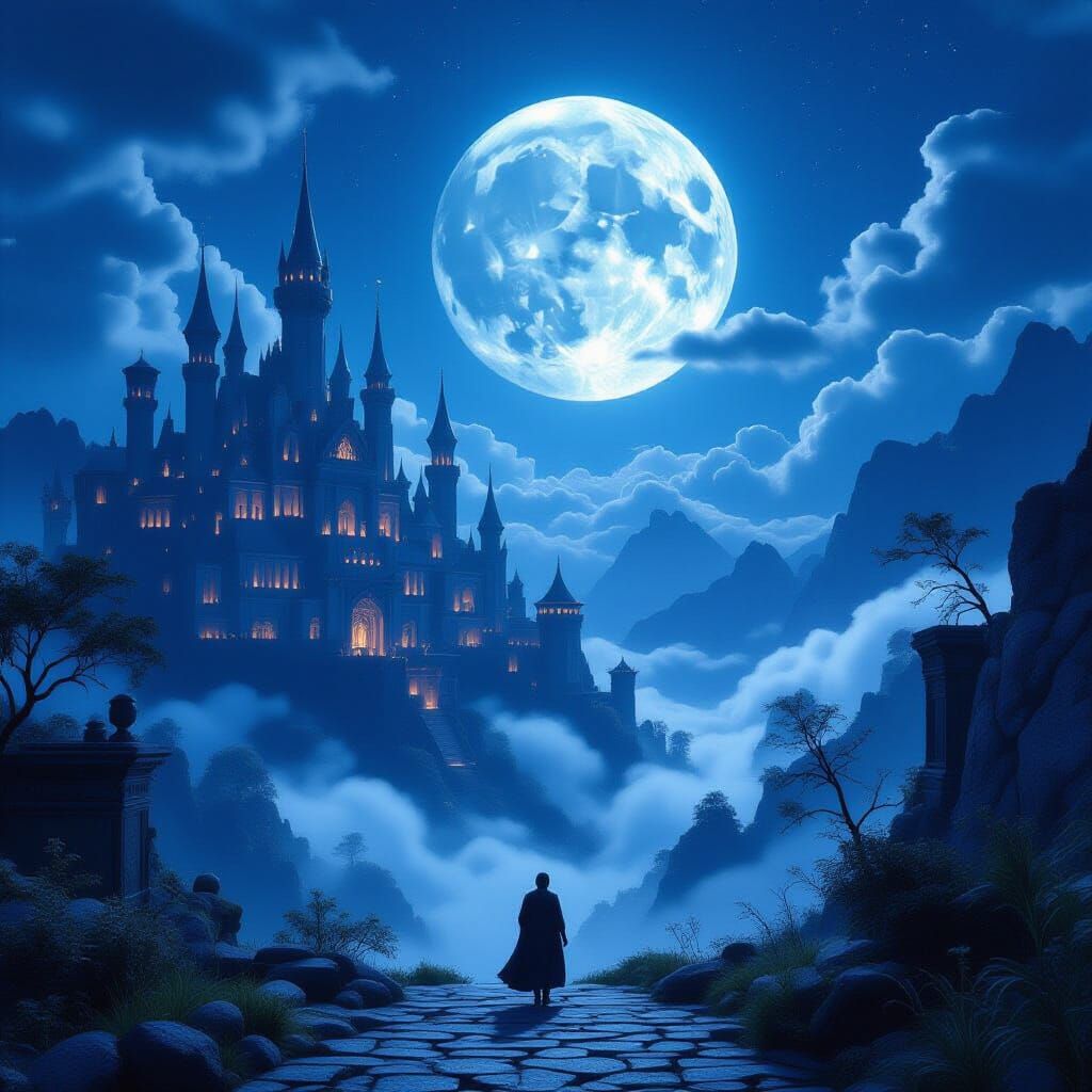Moonlit Wanderlust: Detailed Matte Painting in Deep Color