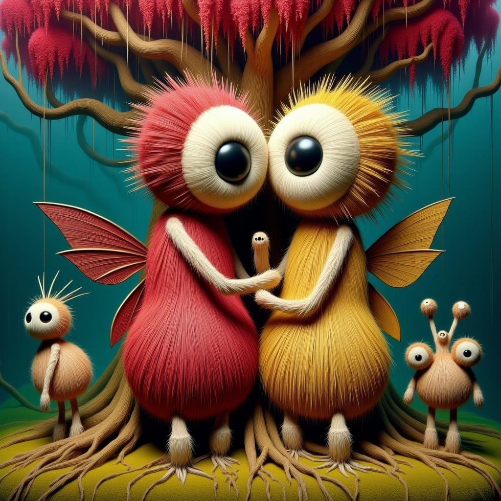 Fairies Snuggling by Tree in Studio Ghibli Style