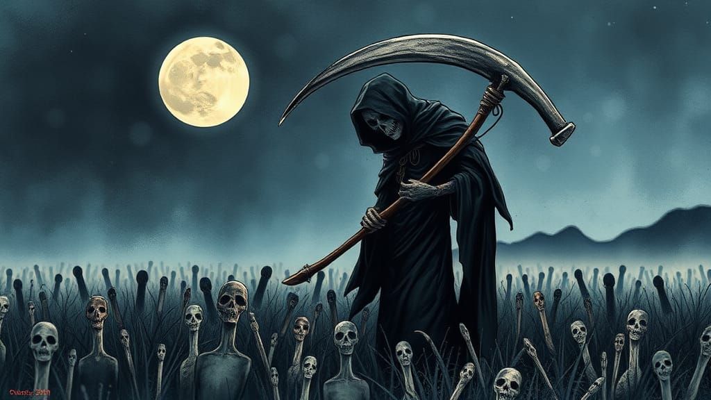 Gothic Grim Reaper Harvests Souls in Moonlight