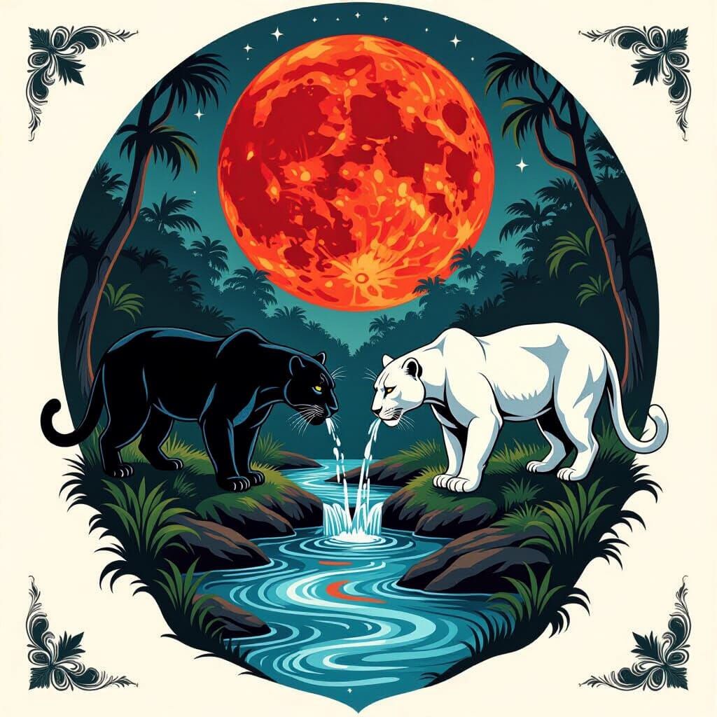 Fused Black and White Panthers in Jungle