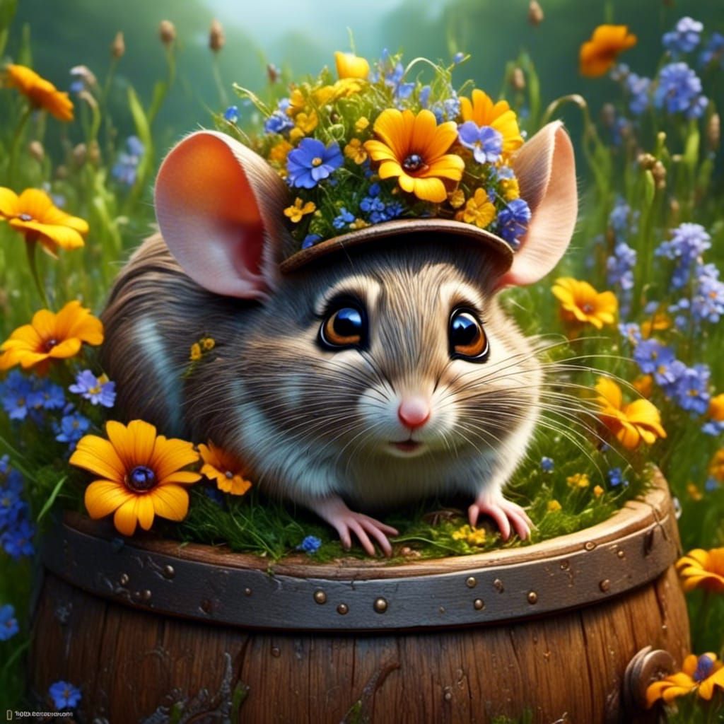 Adorable Mouse with Hazel Eyes in Wildflower Meadow