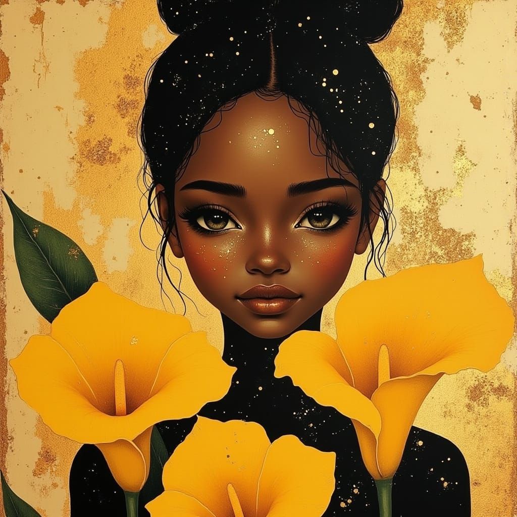 Elegant Portrait of Black Girl in Art Nouveau Style