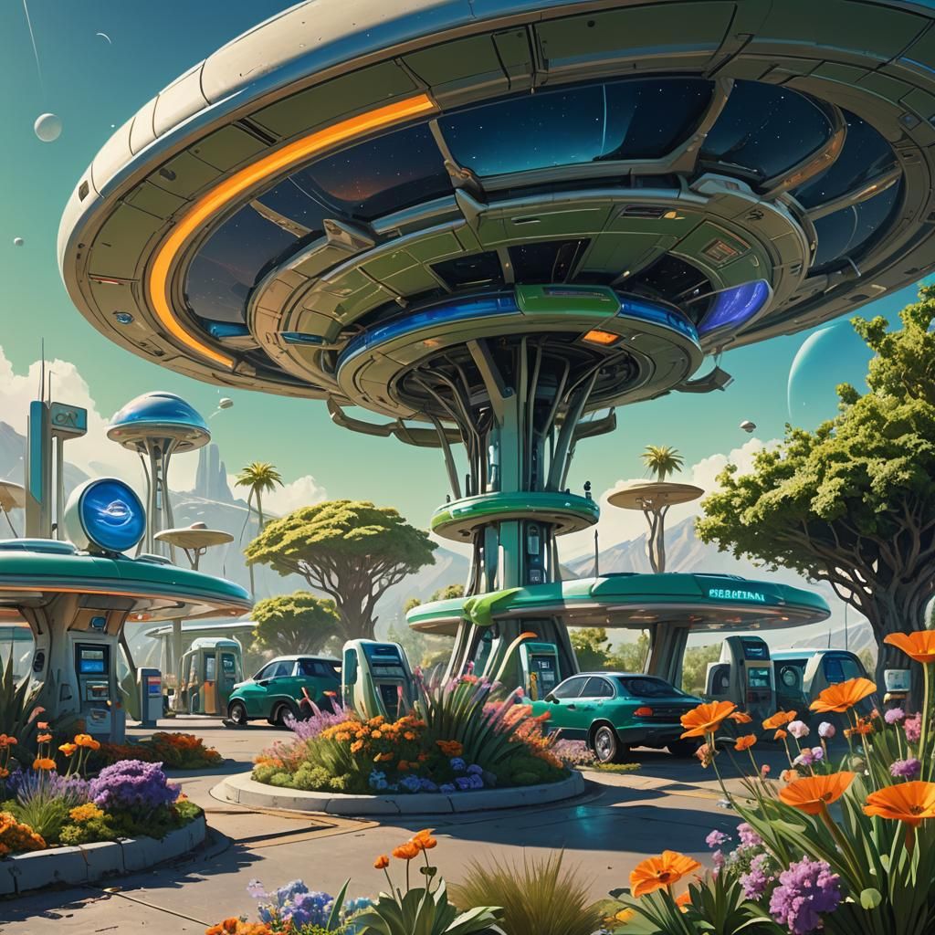 Alien Gas Station on Saturn Rings: Concept Art