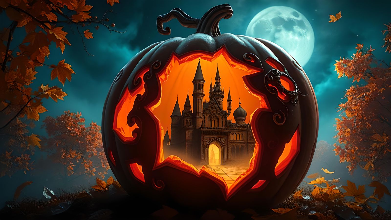 Ornate Pumpkin Carving Reveals Gothic Castle