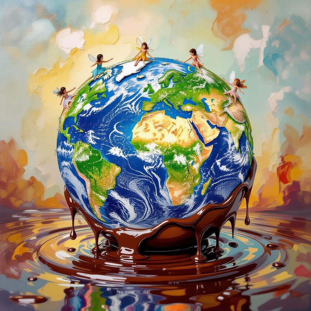 Crystal Earth with Fairies in Flowing Liquids