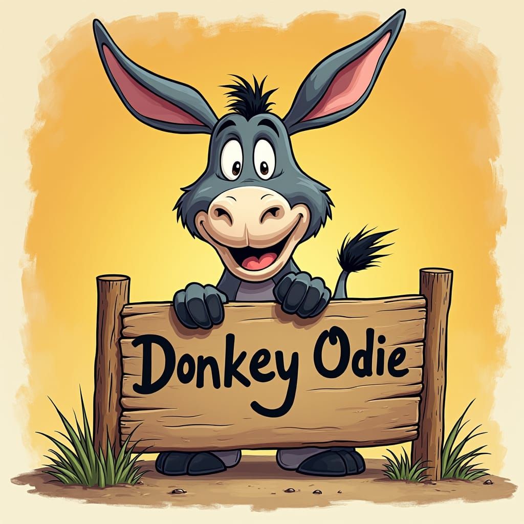Goofy Donkey with Sign in Comic Style