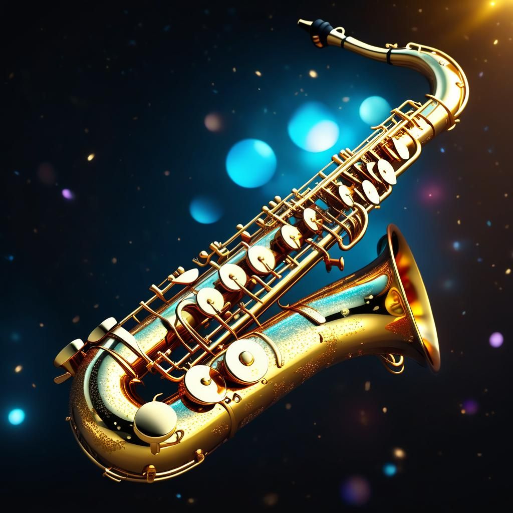 Golden Saxophone with Glittering Highlights in 8k