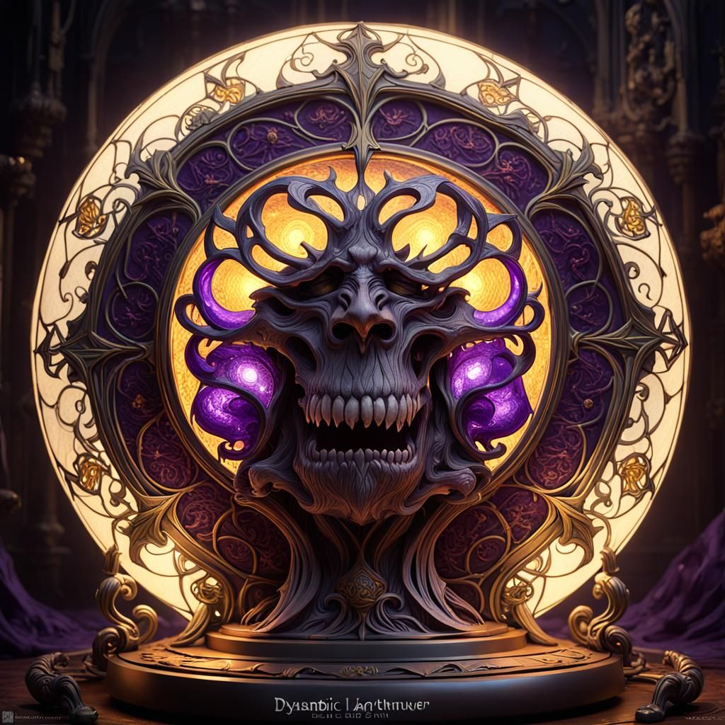 Diabolic Art Nouveau Soul-Eating Lamp in Dark Fantasy