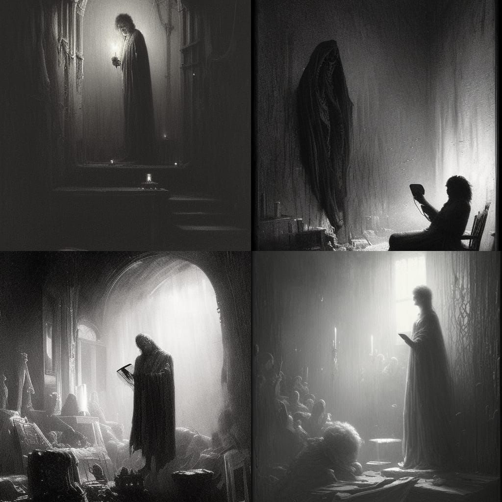 Horror Scene: Man on Phone in Dark Room