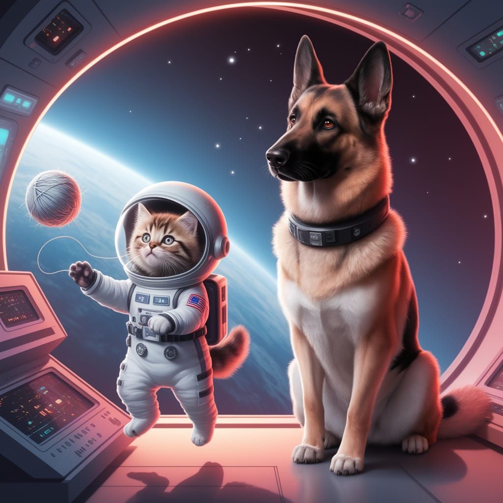 Cosmic Companions in Futuristic Spacecraft