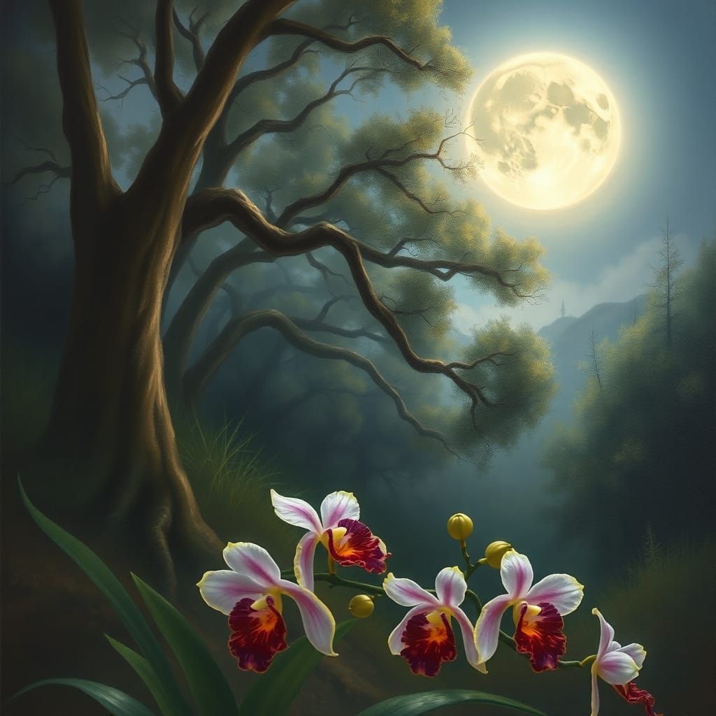 Moonlit Glade: Mystical Oil Painting in Gurney Style