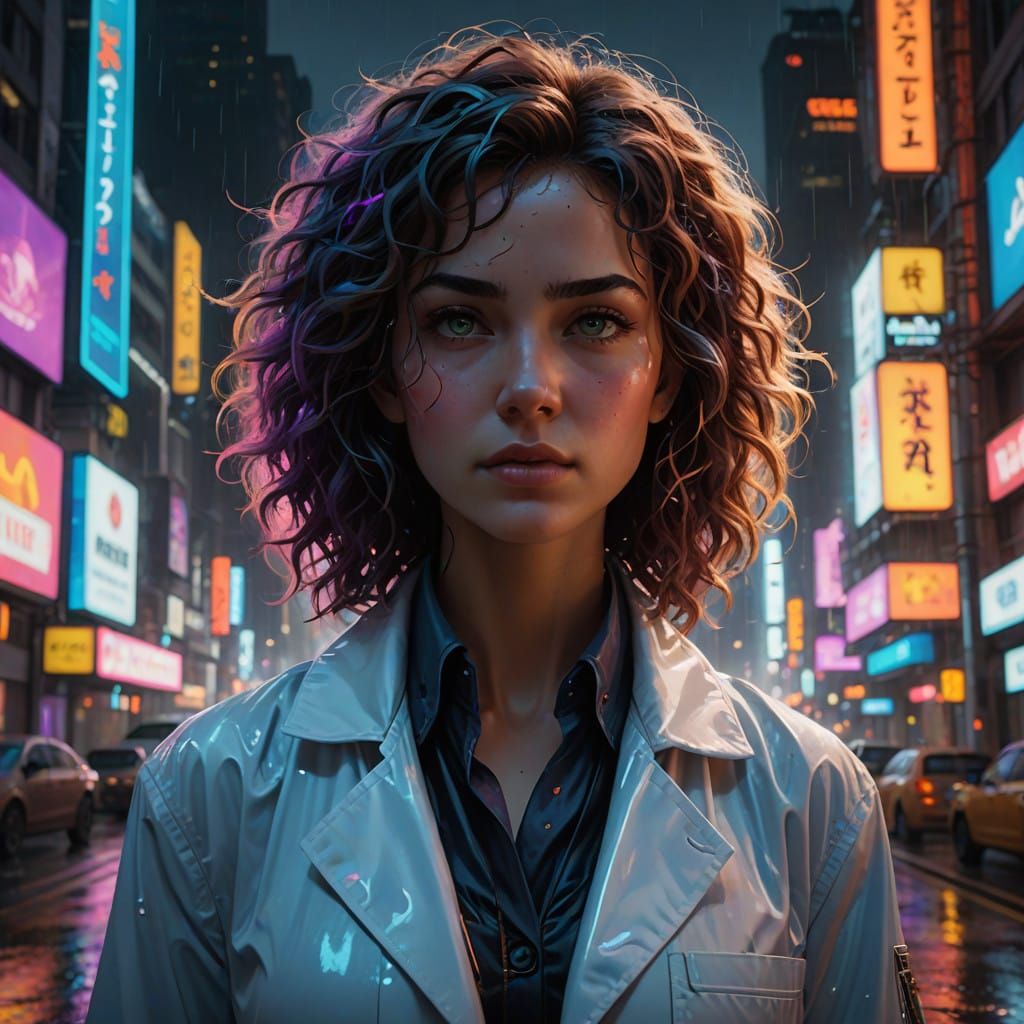 Ethereal Scientist Unleashes Otherworldly Energy in Neon Cit...