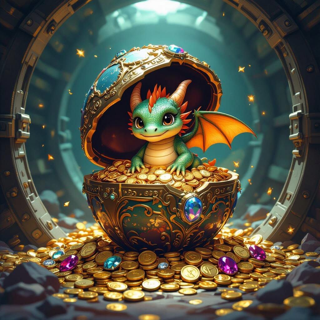 Dragon Hatching from Faberge Egg, Digital Art