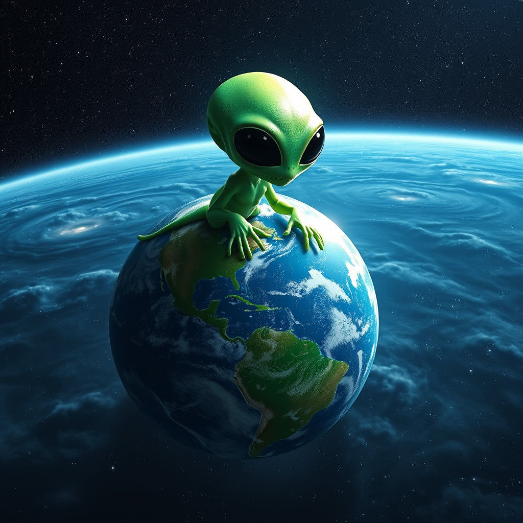 Green Alien Meditates on Earth: Digital Art
