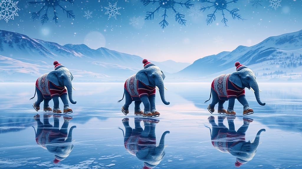 Surreal Winter Wonderland of Elephants on Ice